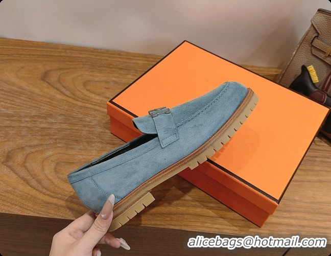 Charming Hermes Faubourg Loafer in Suede H080632 Blue 2026 