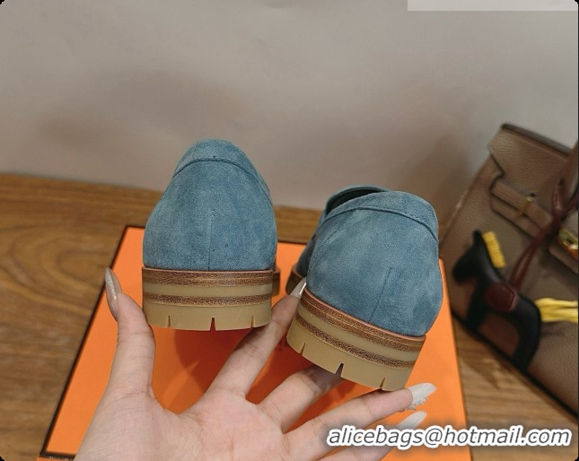Charming Hermes Faubourg Loafer in Suede H080632 Blue 2026 