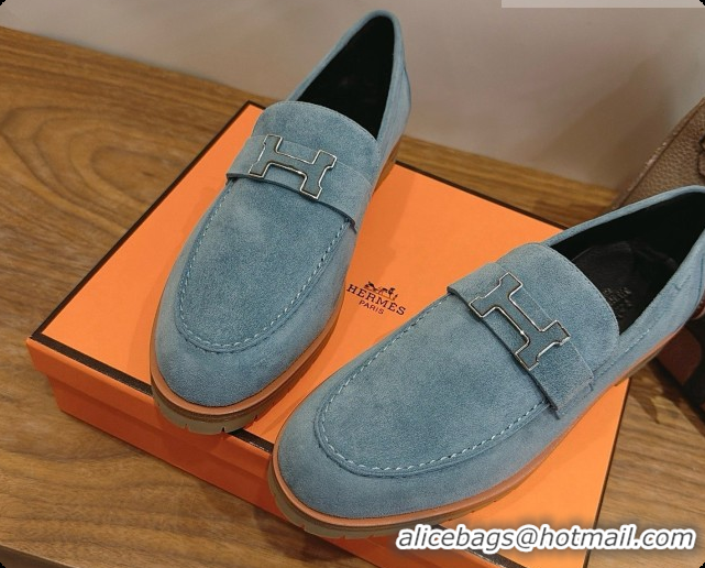 Charming Hermes Faubourg Loafer in Suede H080632 Blue 2026 