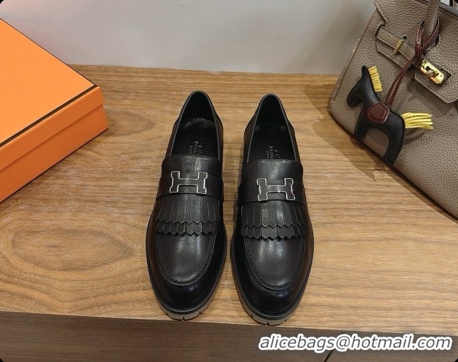 Pretty Style Hermes Classic Loafer in Calfskin H080707 Black 2026