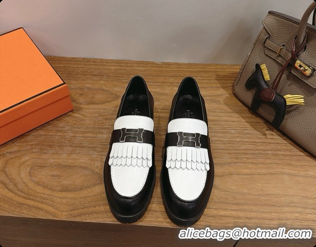 Pretty Style Hermes Classic Loafer in Calfskin H080708 Black/White 2026