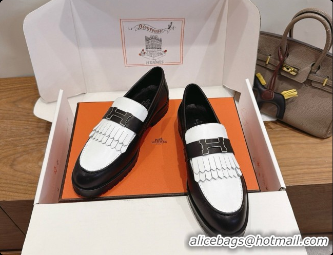 Pretty Style Hermes Classic Loafer in Calfskin H080708 Black/White 2026
