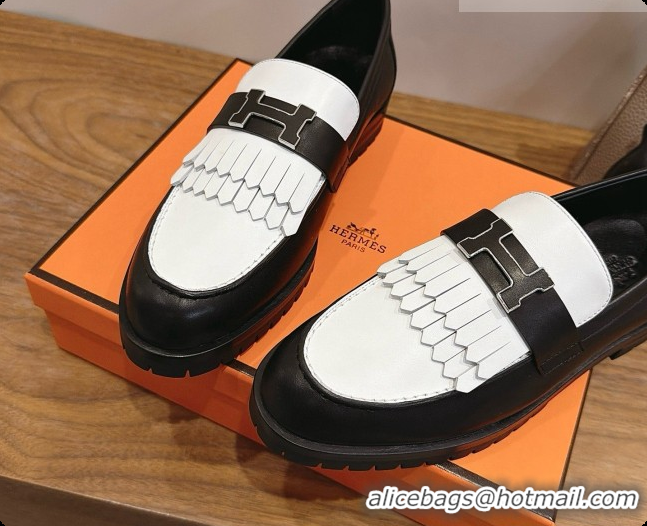 Pretty Style Hermes Classic Loafer in Calfskin H080708 Black/White 2026