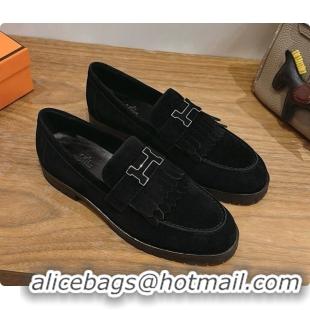 Shop Duplicate Hermes Classic Loafer in Suede H080712 Black 2026