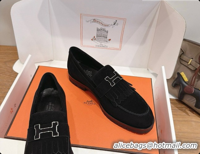 Shop Duplicate Hermes Classic Loafer in Suede H080712 Black 2026