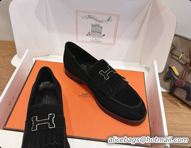 Shop Duplicate Hermes Classic Loafer in Suede H080712 Black 2026