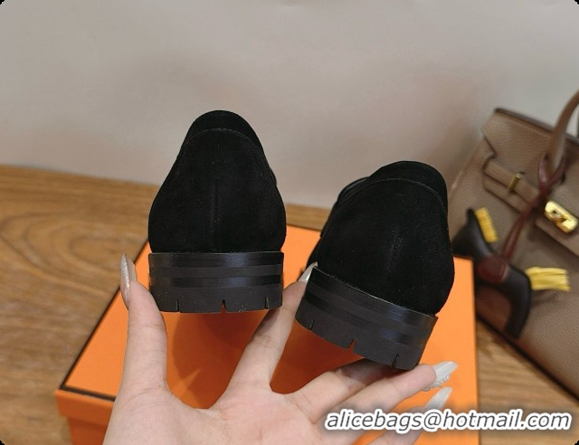 Shop Duplicate Hermes Classic Loafer in Suede H080712 Black 2026