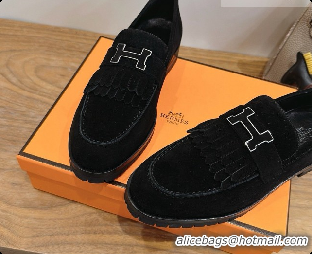 Shop Duplicate Hermes Classic Loafer in Suede H080712 Black 2026