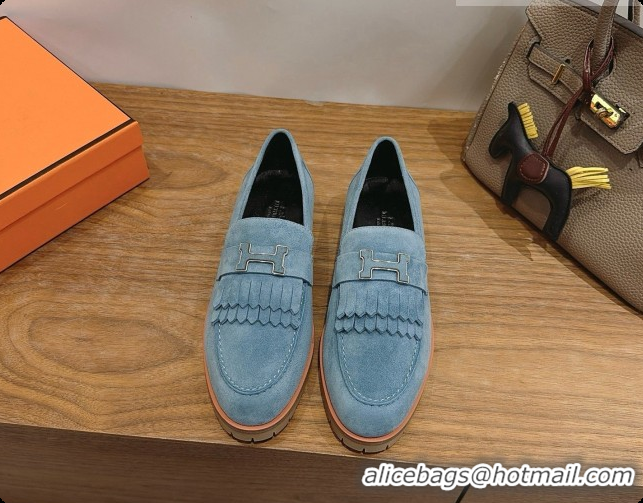 Grade Quality Hermes Classic Loafer in Suede H080713 Blue 2026