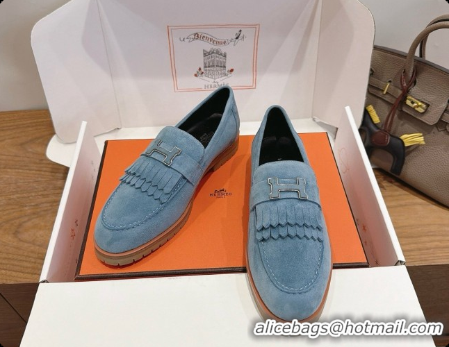 Grade Quality Hermes Classic Loafer in Suede H080713 Blue 2026