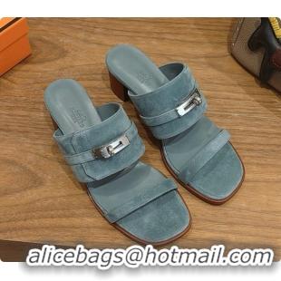 Stylish Hermes Ninon 50 Sandal in Suede H080722 Blue 2026