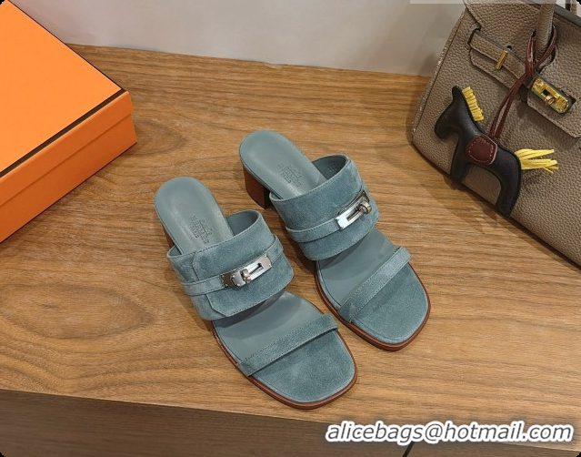 Stylish Hermes Ninon 50 Sandal in Suede H080722 Blue 2026