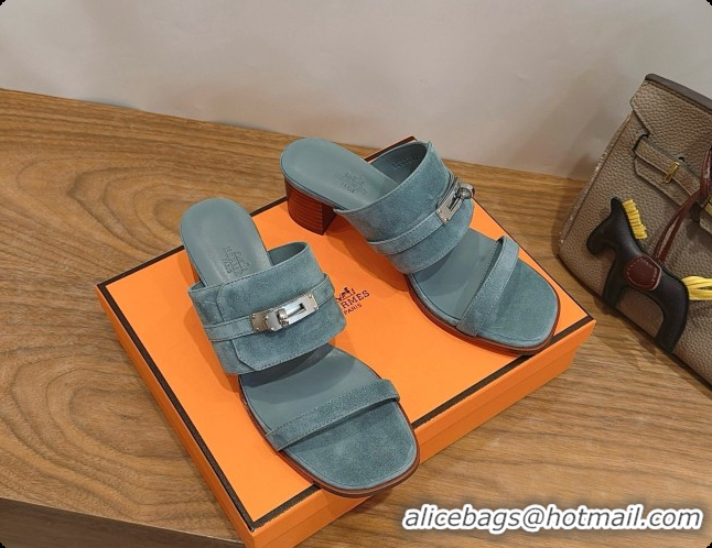 Stylish Hermes Ninon 50 Sandal in Suede H080722 Blue 2026