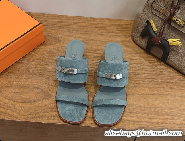 Stylish Hermes Ninon 50 Sandal in Suede H080722 Blue 2026