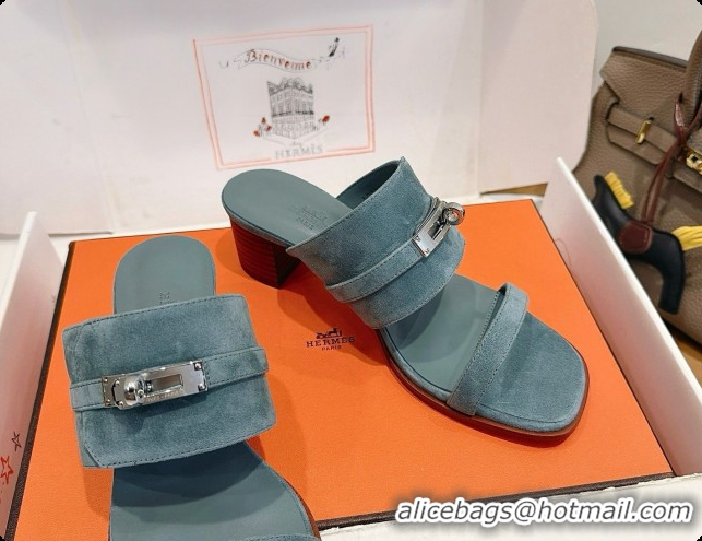 Stylish Hermes Ninon 50 Sandal in Suede H080722 Blue 2026