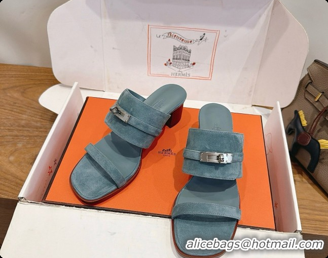 Stylish Hermes Ninon 50 Sandal in Suede H080722 Blue 2026