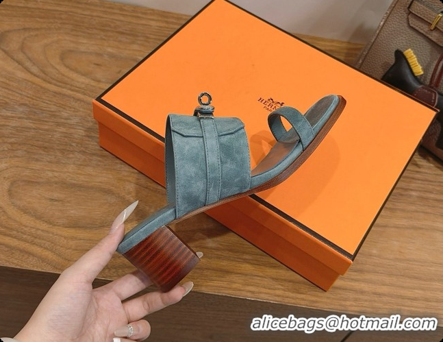 Stylish Hermes Ninon 50 Sandal in Suede H080722 Blue 2026
