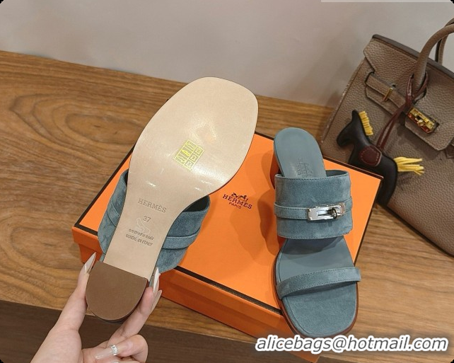 Stylish Hermes Ninon 50 Sandal in Suede H080722 Blue 2026