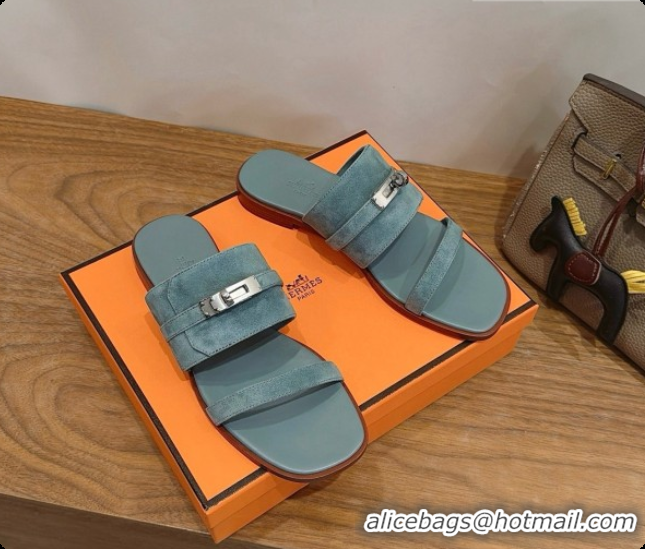 Good Product Hermes Nina Sandal in Suede H080726 Blue 2026