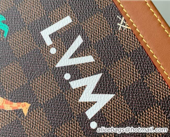Top Quality Louis Vuitton Pochette Voyage MM x The Darjeeling Limited Clutch Bag in Brown Damier Ebene Heritage Canvas N