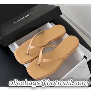 New Release Creation Chanel Goatskin Thongs Sandals G47319 Apricot 2026