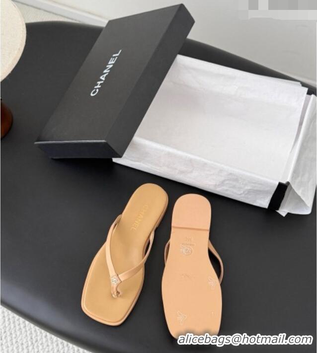 New Release Creation Chanel Goatskin Thongs Sandals G47319 Apricot 2026