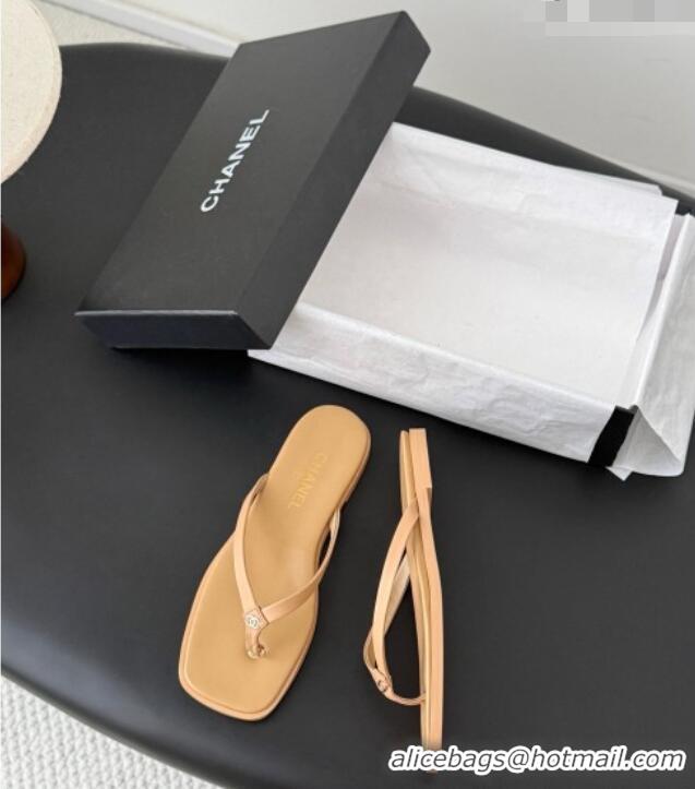 New Release Creation Chanel Goatskin Thongs Sandals G47319 Apricot 2026