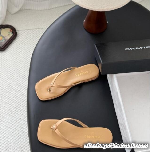 New Release Creation Chanel Goatskin Thongs Sandals G47319 Apricot 2026