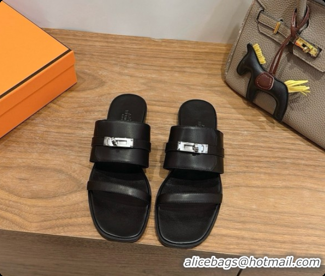 Charming Hermes Nina Sandal in Calfskin H080729 Black 2026
