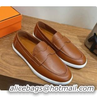 Top Design Hermes Job loafers in grained Calfskin H080732 Brown 2026