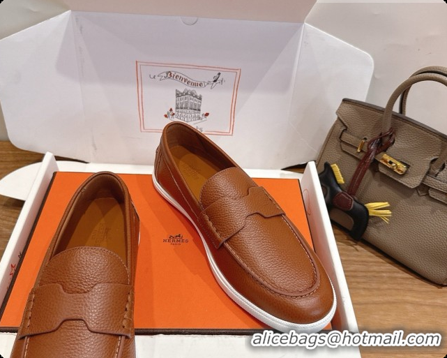 Top Design Hermes Job loafers in grained Calfskin H080732 Brown 2026