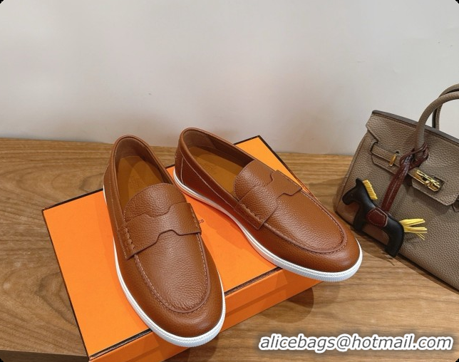 Top Design Hermes Job loafers in grained Calfskin H080732 Brown 2026