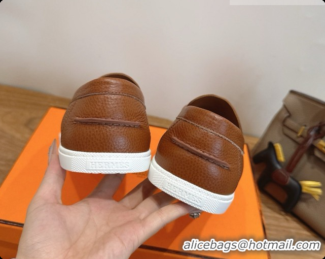Top Design Hermes Job loafers in grained Calfskin H080732 Brown 2026