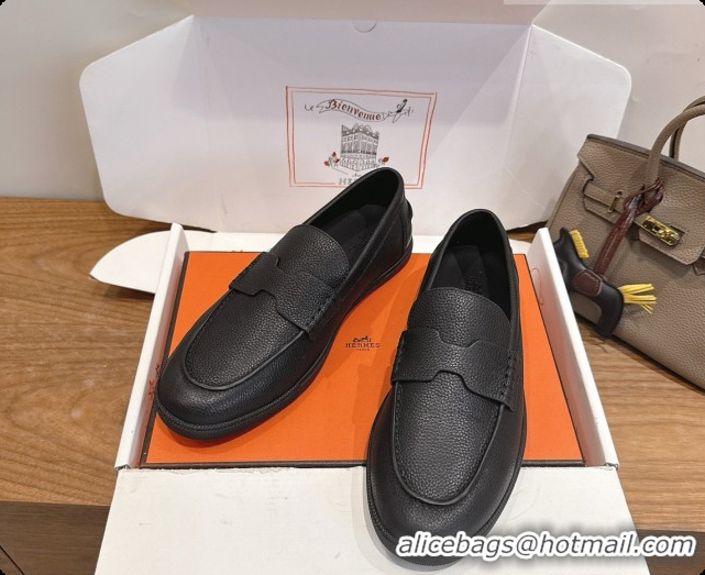 Low Price Hermes Job loafers in grained Calfskin H080733 Black 2026