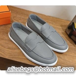 Low Cost Hermes Job loafers in grained Calfskin H080734 Grey 2026