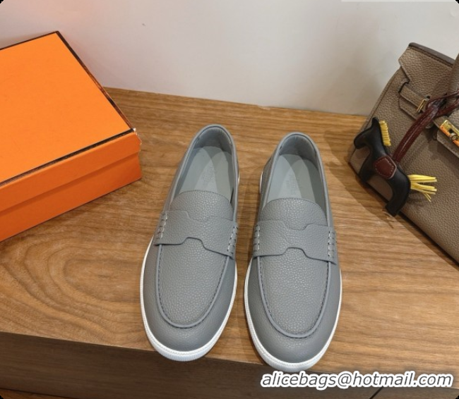 Low Cost Hermes Job loafers in grained Calfskin H080734 Grey 2026