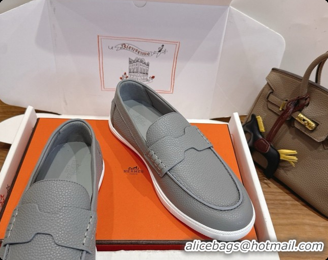 Low Cost Hermes Job loafers in grained Calfskin H080734 Grey 2026