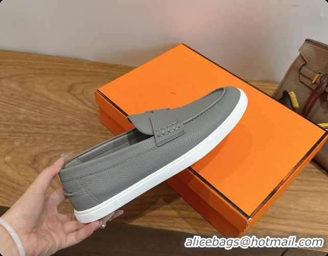 Low Cost Hermes Job loafers in grained Calfskin H080734 Grey 2026