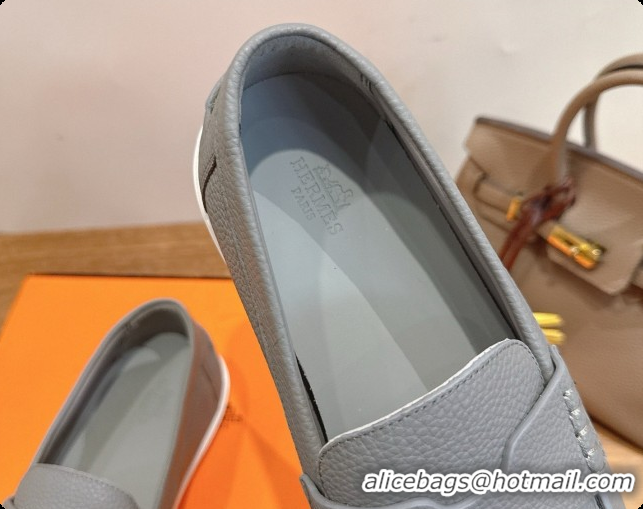Low Cost Hermes Job loafers in grained Calfskin H080734 Grey 2026