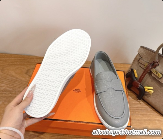 Low Cost Hermes Job loafers in grained Calfskin H080734 Grey 2026