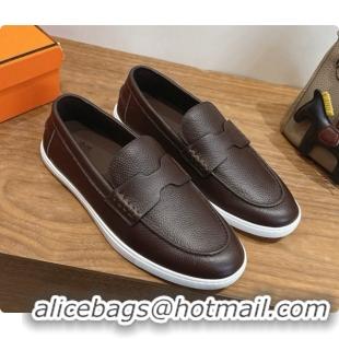Big Discount Hermes Job loafers in grained Calfskin H080735 Chocolate Brown 2026