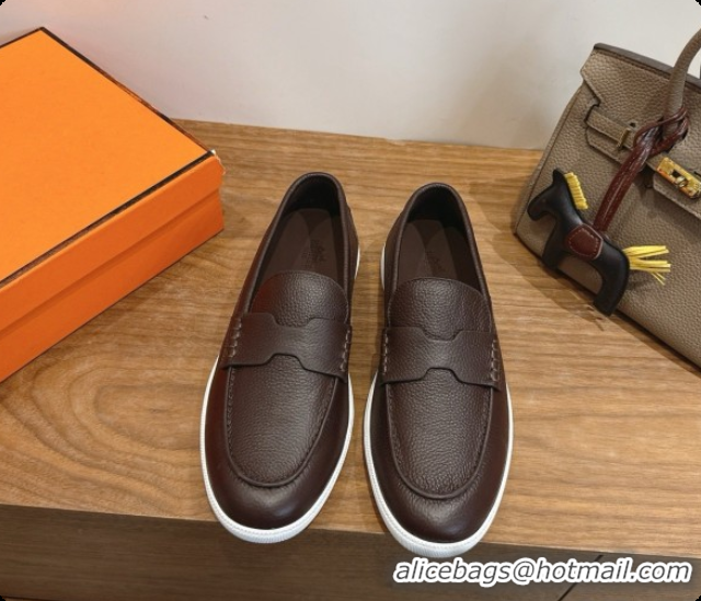 Big Discount Hermes Job loafers in grained Calfskin H080735 Chocolate Brown 2026