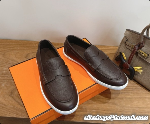 Big Discount Hermes Job loafers in grained Calfskin H080735 Chocolate Brown 2026