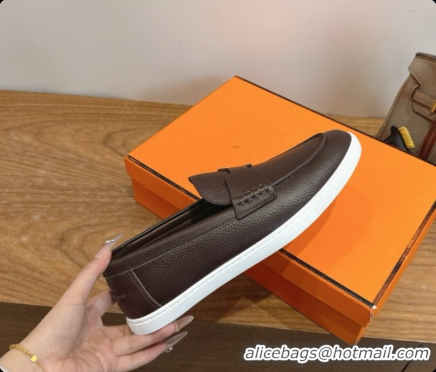 Big Discount Hermes Job loafers in grained Calfskin H080735 Chocolate Brown 2026