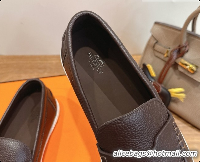 Big Discount Hermes Job loafers in grained Calfskin H080735 Chocolate Brown 2026