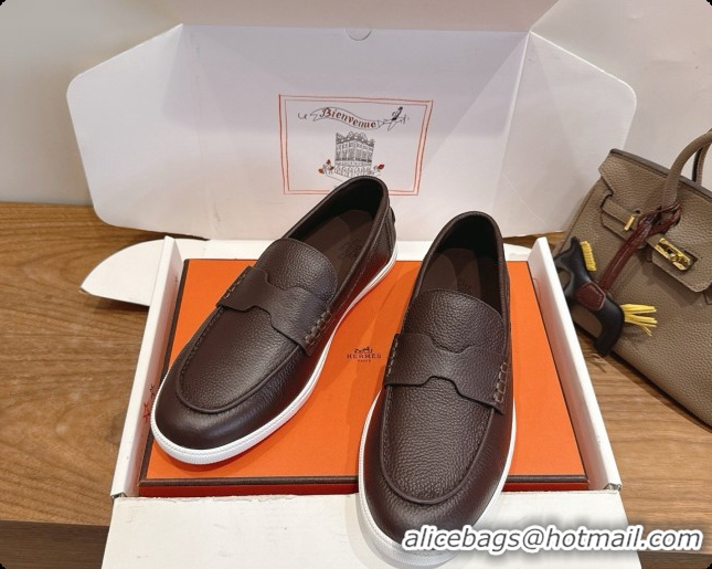 Big Discount Hermes Job loafers in grained Calfskin H080735 Chocolate Brown 2026