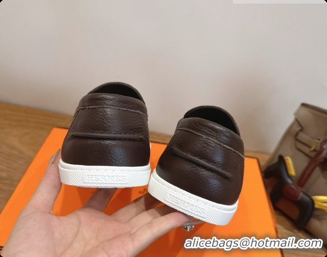 Big Discount Hermes Job loafers in grained Calfskin H080735 Chocolate Brown 2026