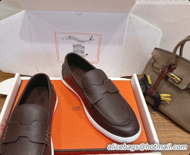 Big Discount Hermes Job loafers in grained Calfskin H080735 Chocolate Brown 2026