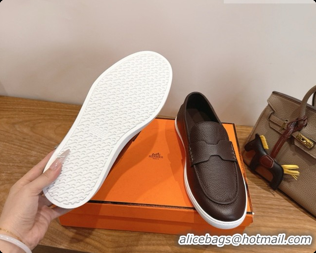Big Discount Hermes Job loafers in grained Calfskin H080735 Chocolate Brown 2026