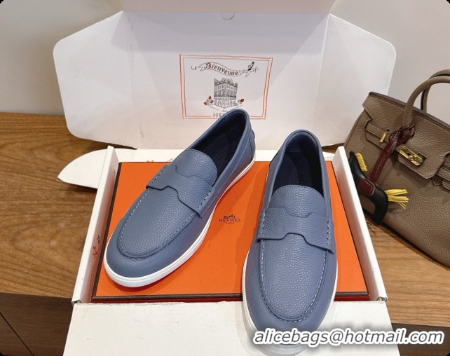 Sumptuous Hermes Job loafers in grained Calfskin H080736 Blue 2026